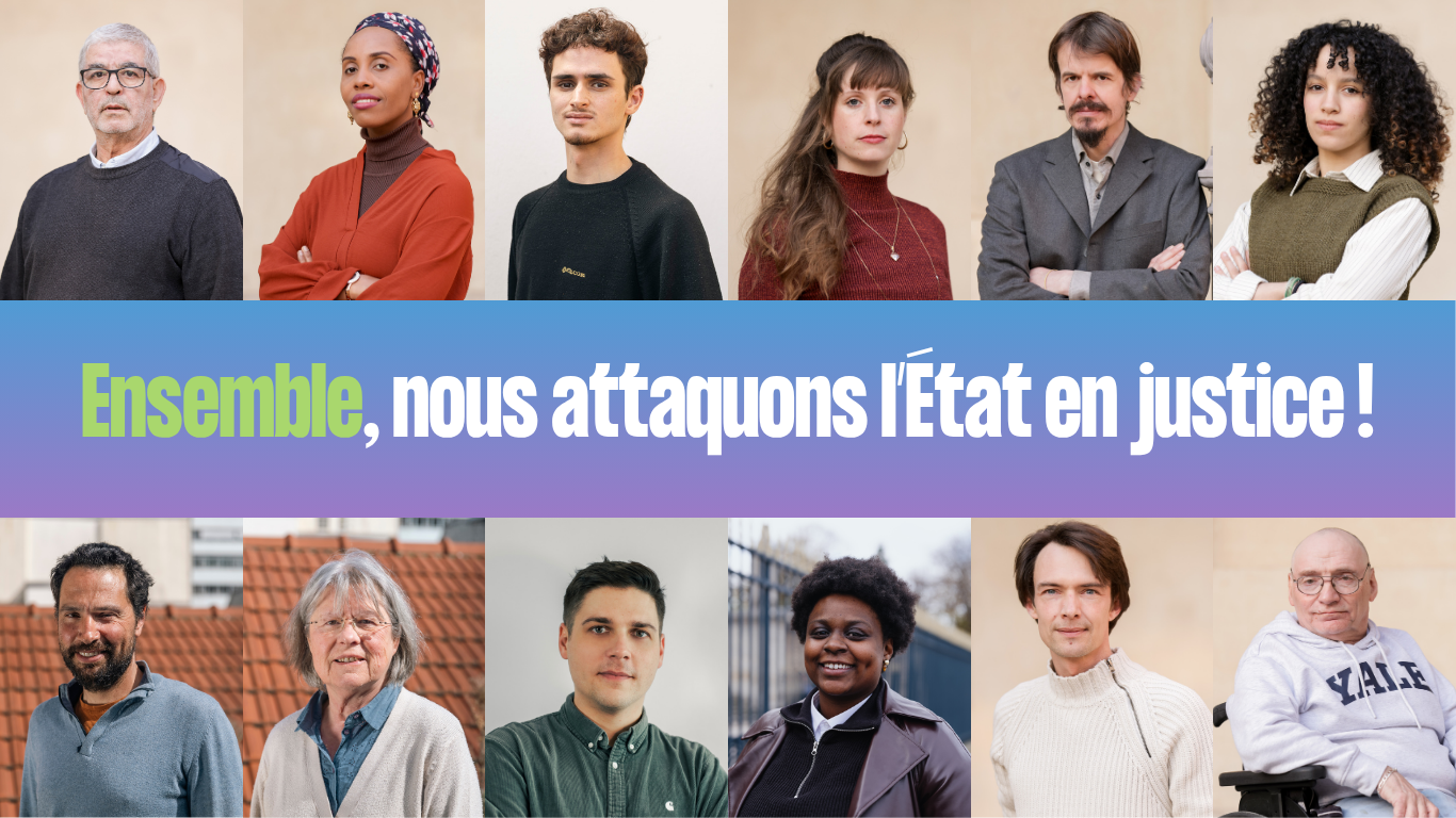 Les co-requérants du Recours des sinistrés, avec la phrase "Ensemble, nous attaquons l'Etat en justice"